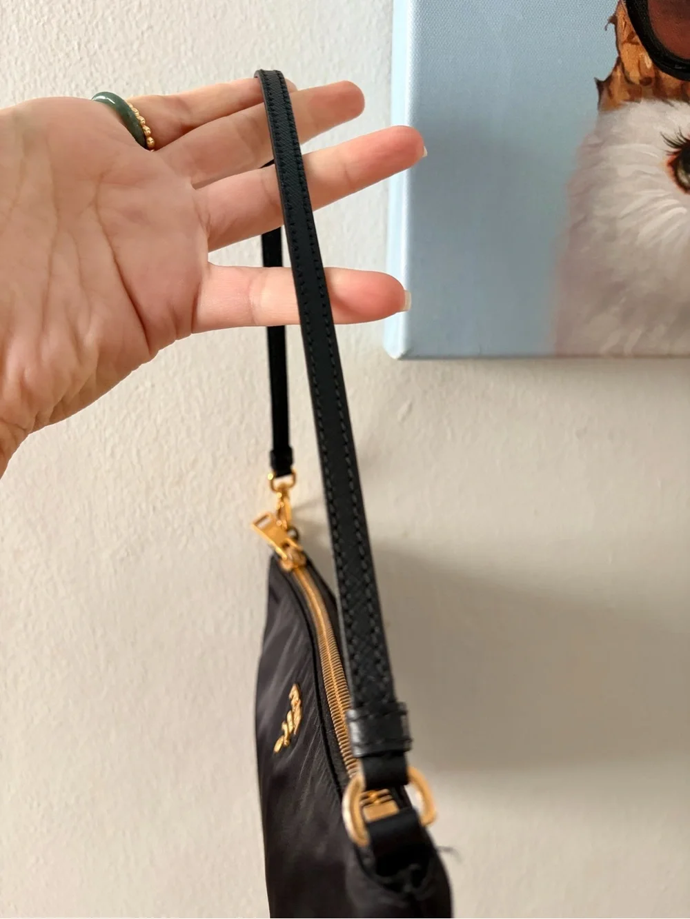 Prada Black Nylon Shoulder Bag with Gold-Tone Hardware - Picture 7 of 7